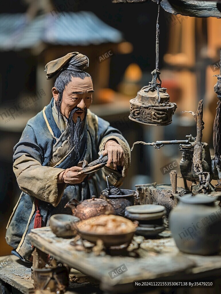 古代药房蜡像