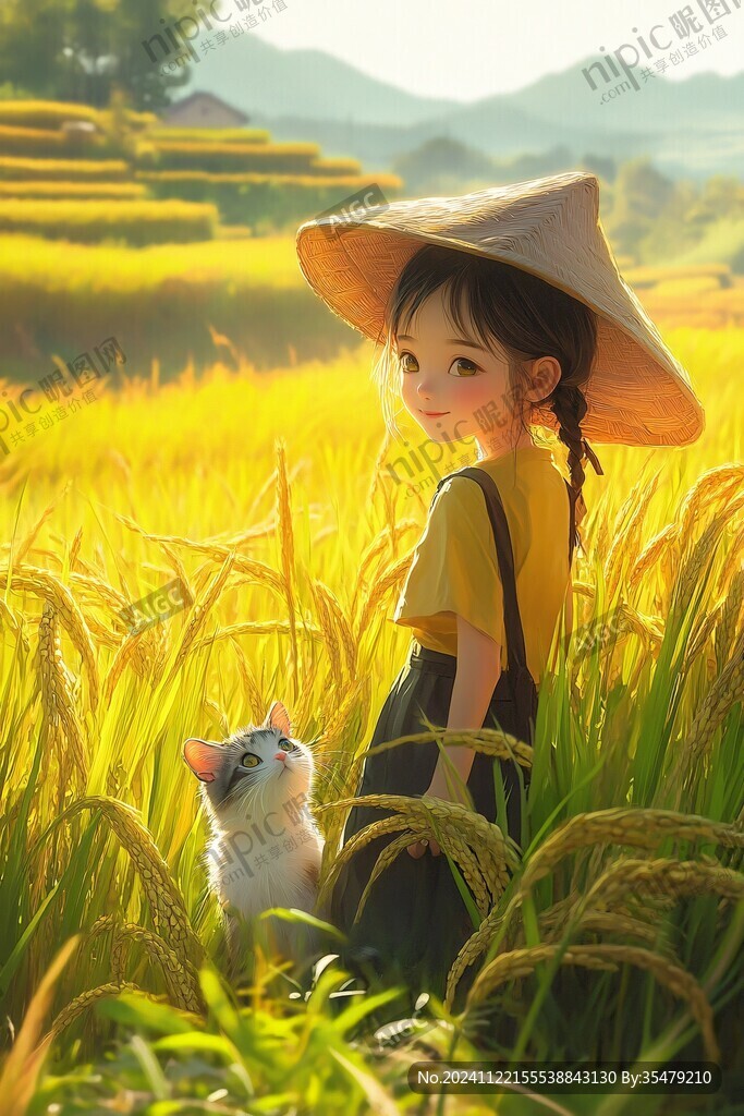 割稻少女