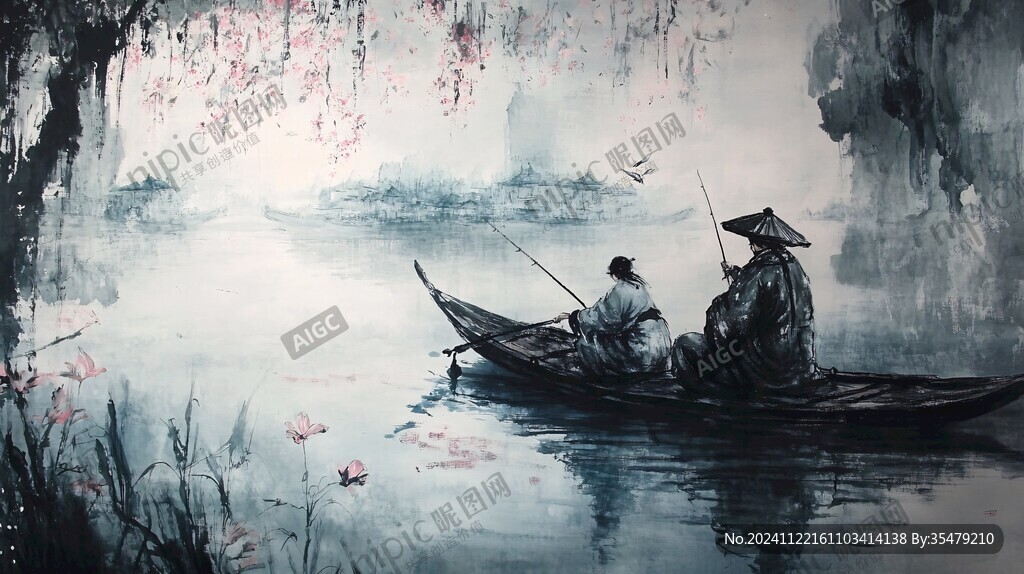 一叶孤舟意境画