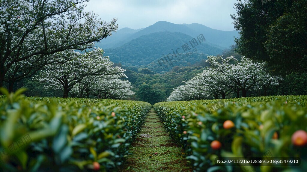 樱花树下的茶园