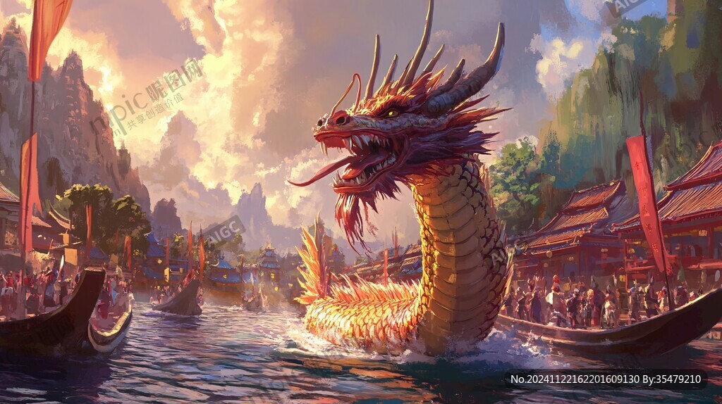 端午赛龙舟古风场景