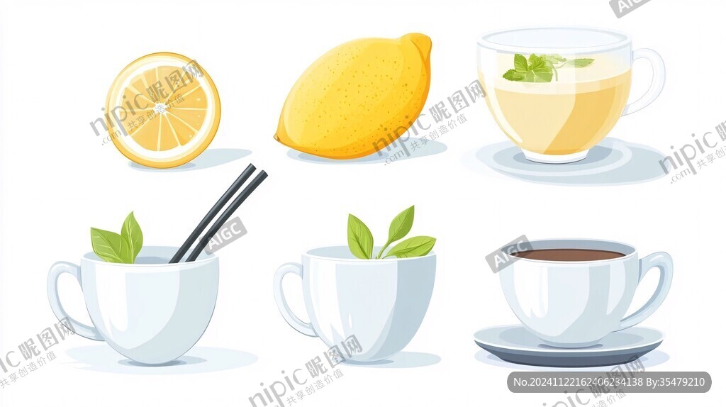 手绘柠檬茶插画