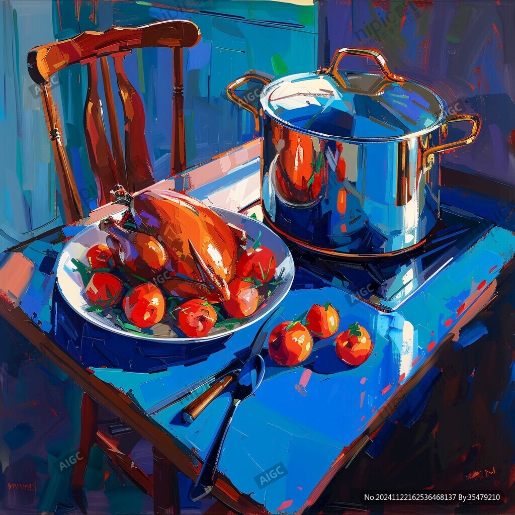 餐具油画