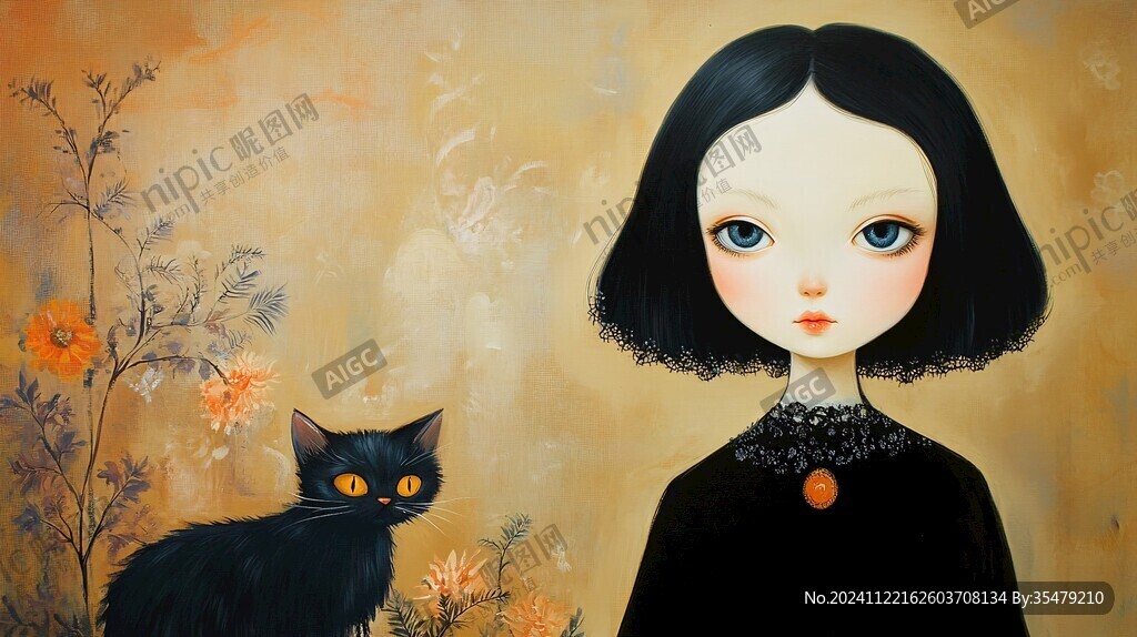 小黑猫插画