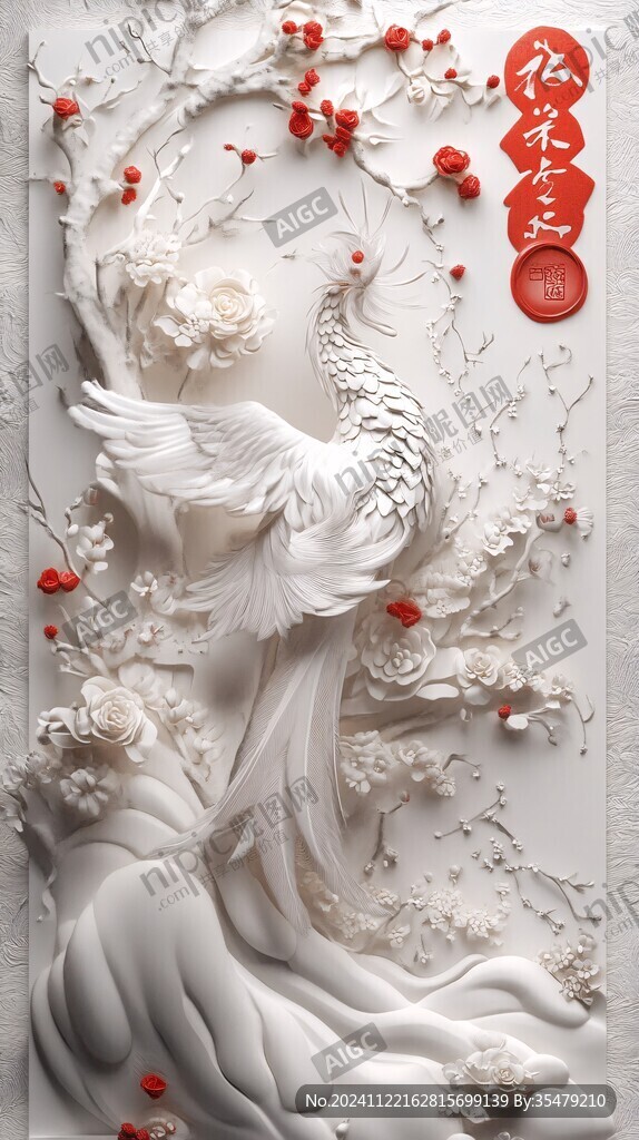 3d立体浮雕花鸟