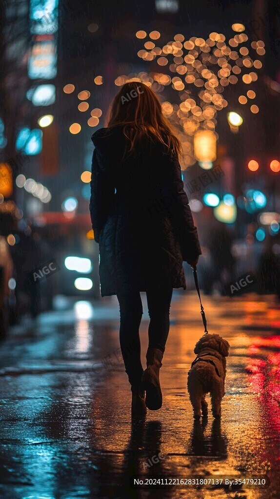 夜雨赶路的女人
