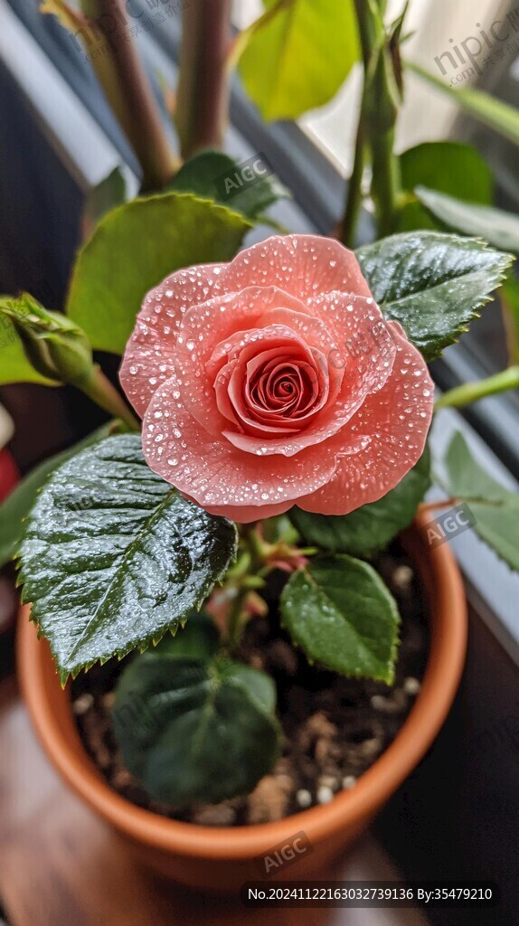 雨天小花雨后水珠盆栽