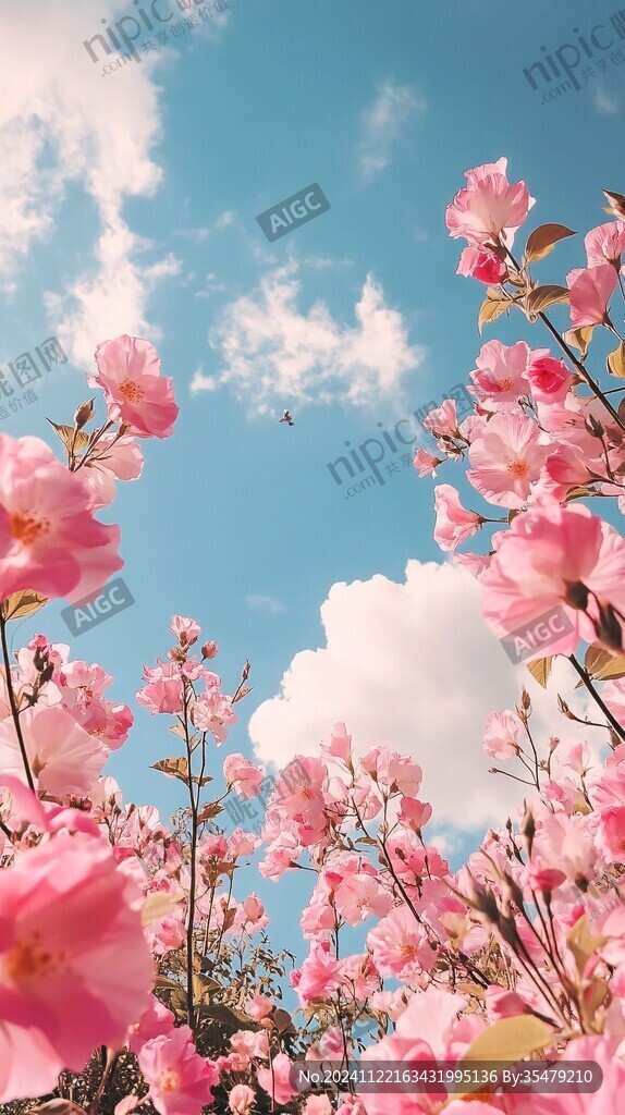 仰望蓝天白云鲜花
