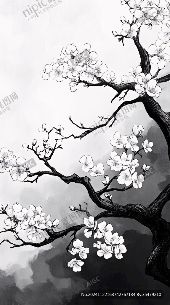 板绘梅花插画