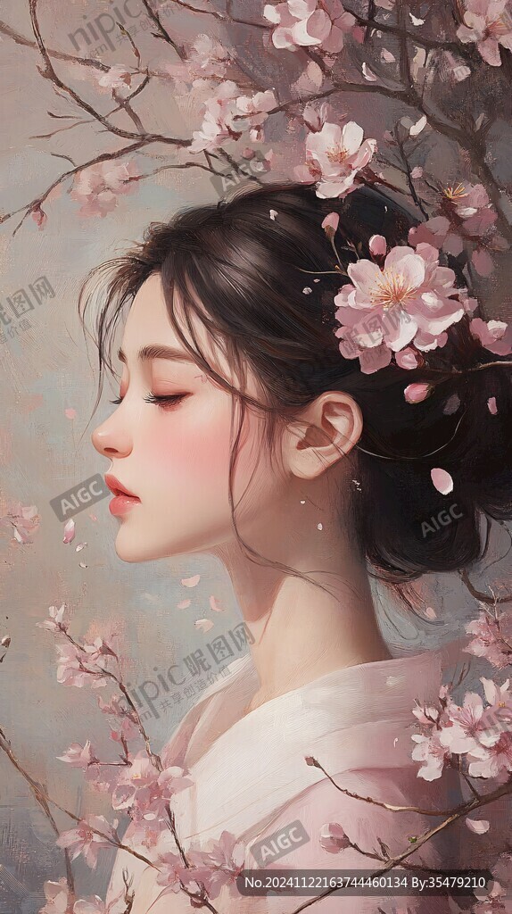 桃花美人插画