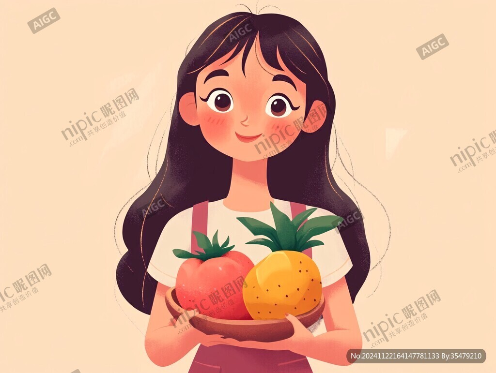 捧着水果插画