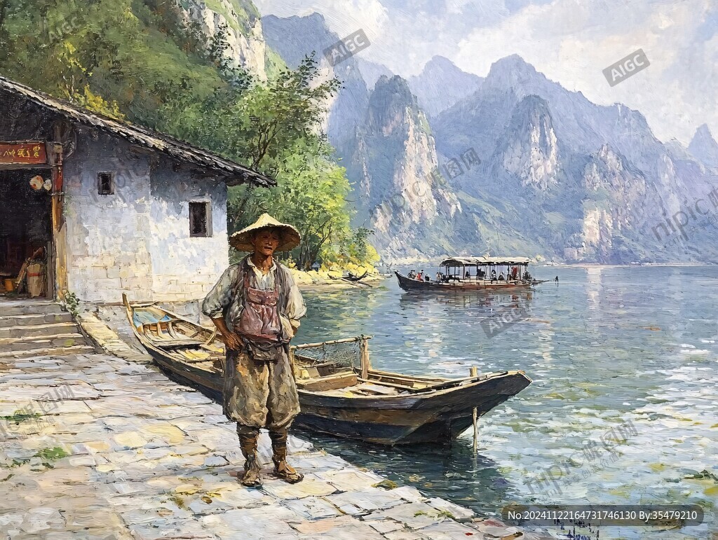 龚滩古镇油画