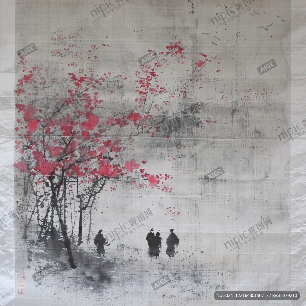 绒布画水墨中堂画