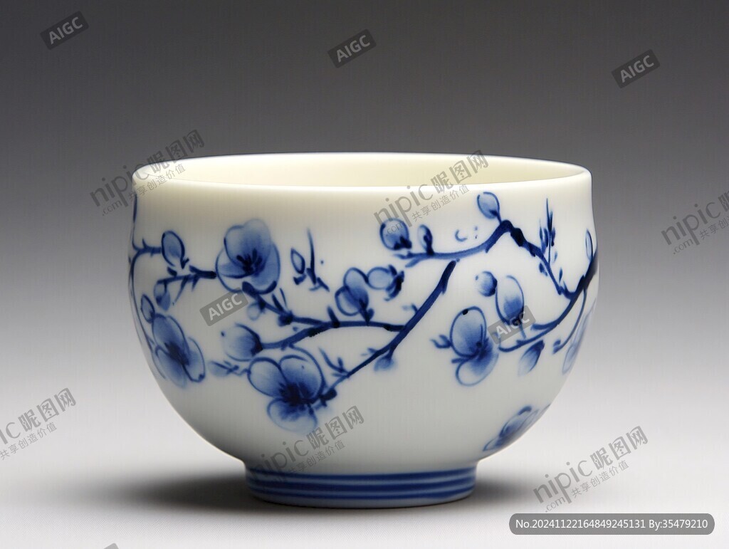 蓝彩金彩月影梅纹杯