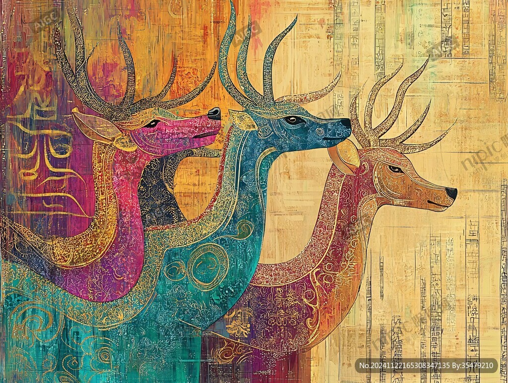 鹿传统插画