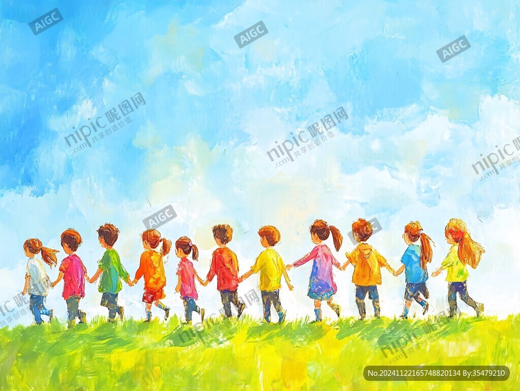 排队走路的小学生