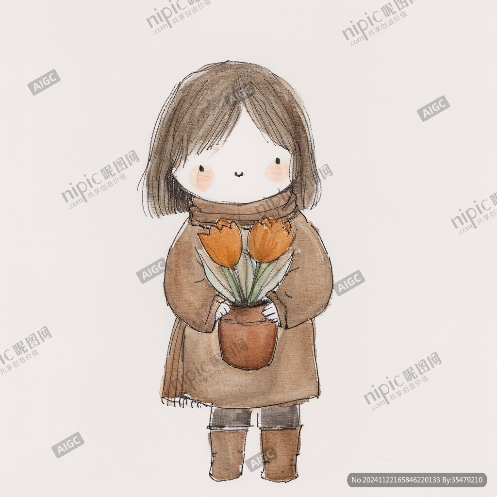 卖花女孩手绘