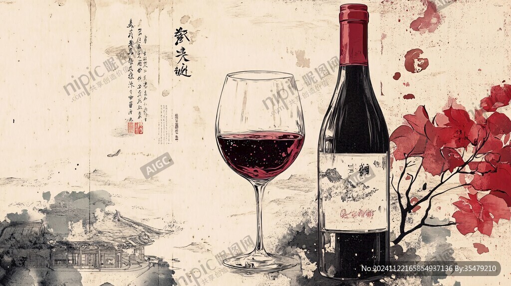红酒插画设计