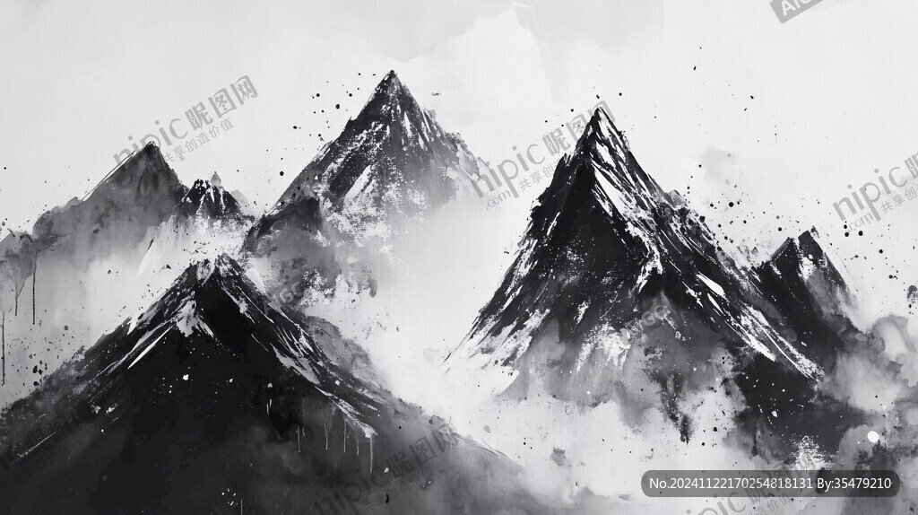 雪山水墨画