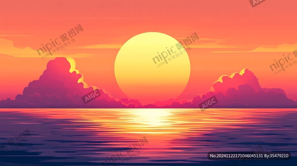 海上落日插画