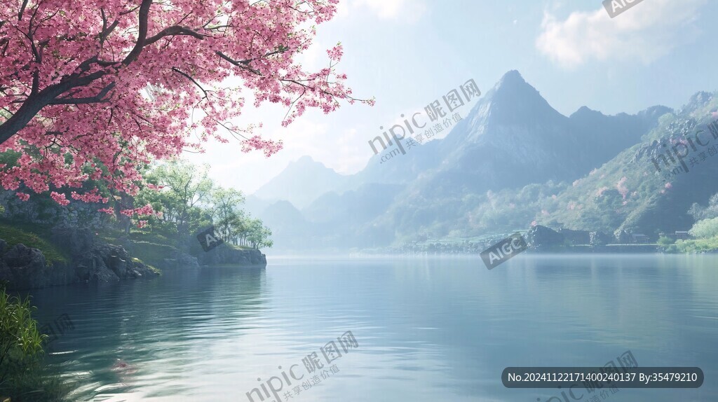 唯美水上桃花