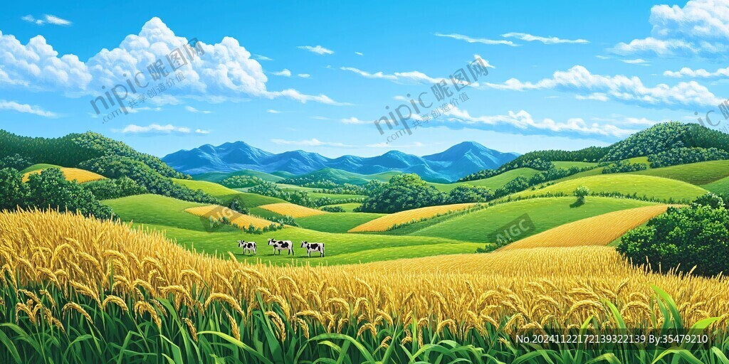 稻田风景插画