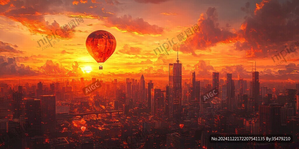 热气球夕阳