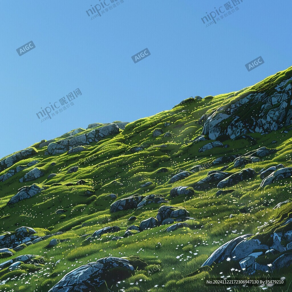 草甸怪石蓝天白云