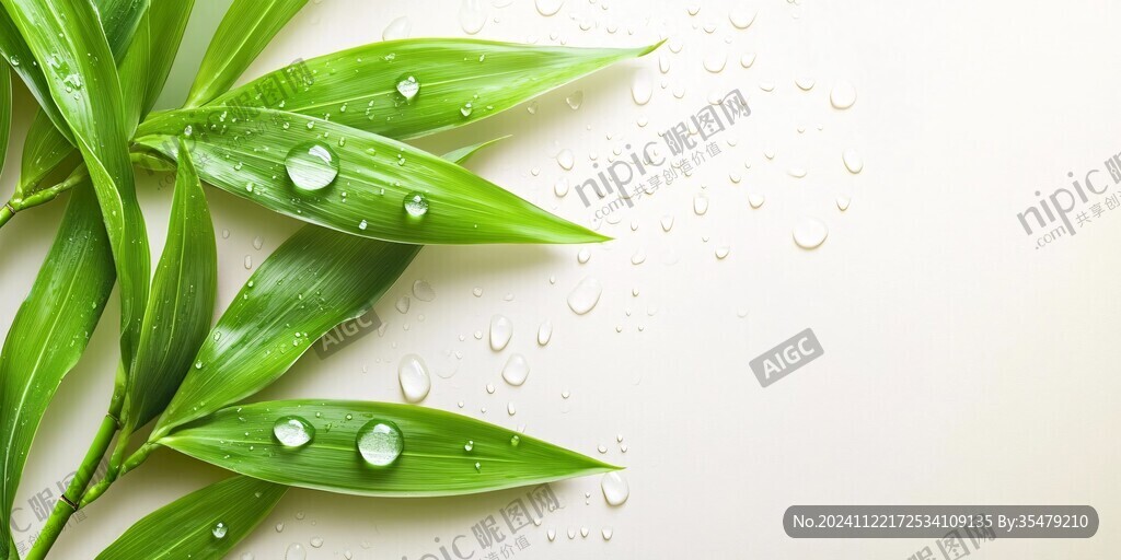 草药水珠绿叶环保素材