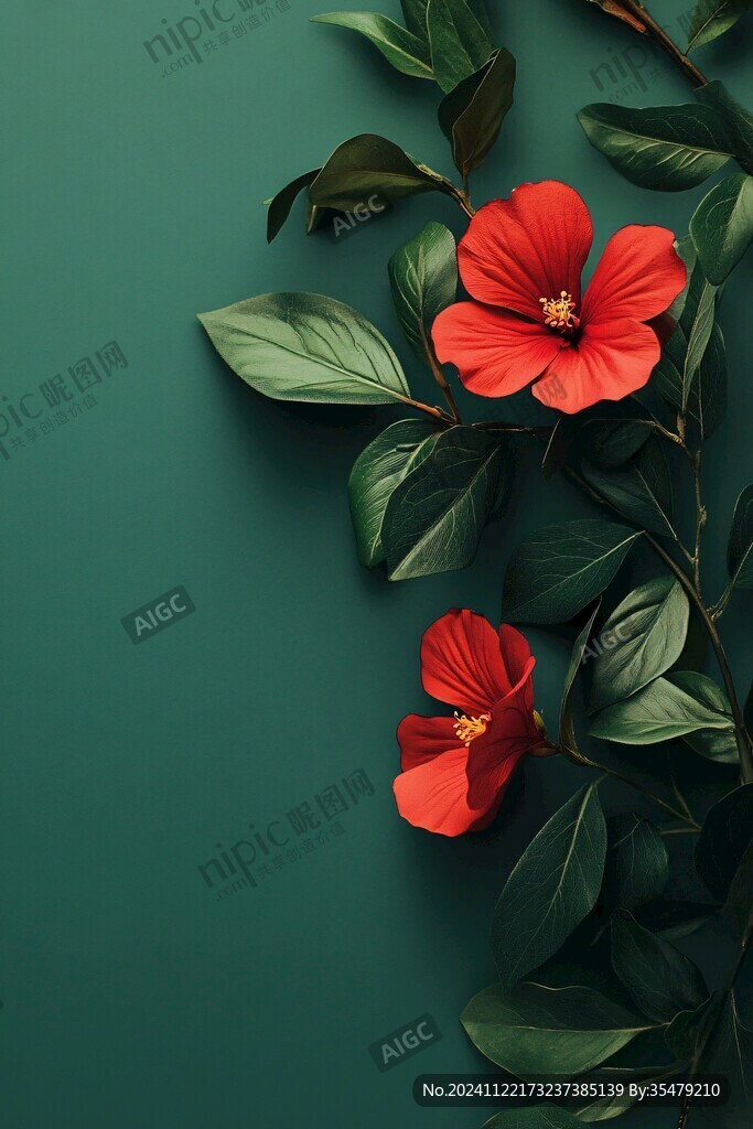 鲜花绿叶背景图