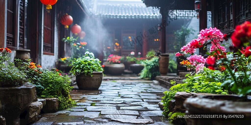 雨中宅院