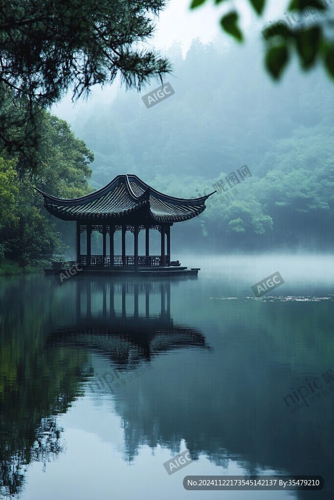 晨雾中的怀思亭