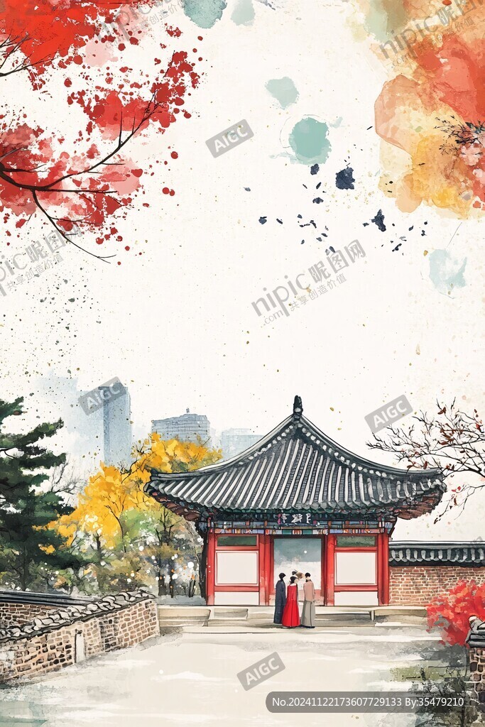 晚秋宫墙插画