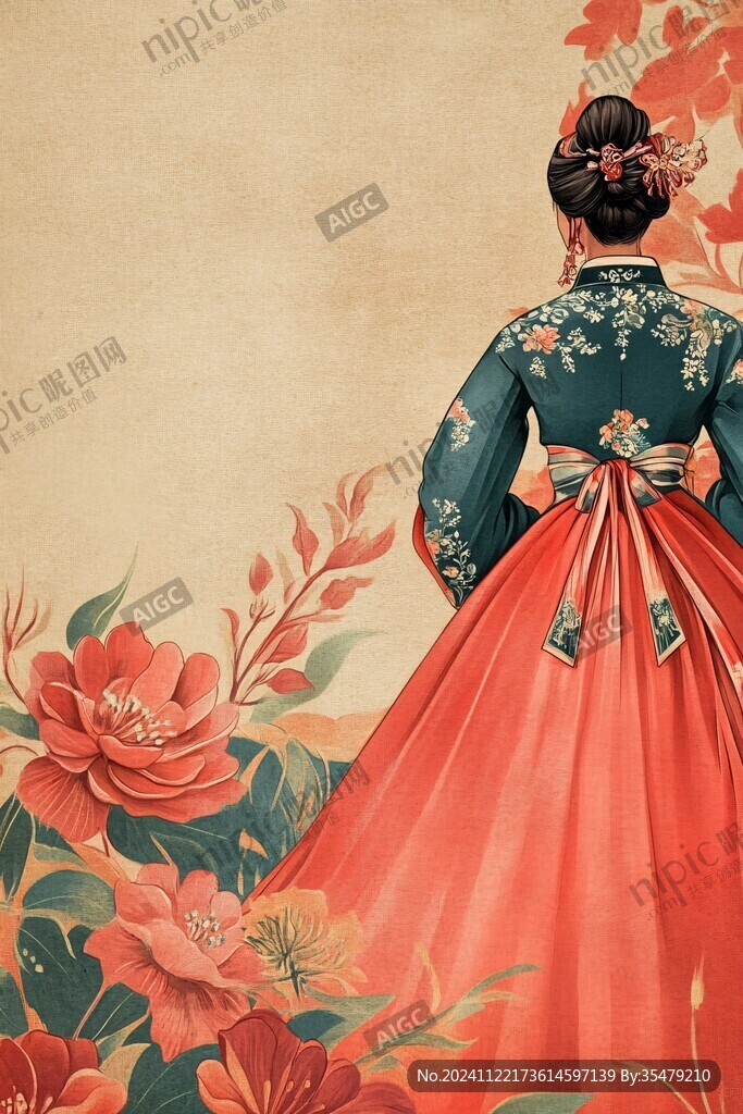 古典美女背影插画