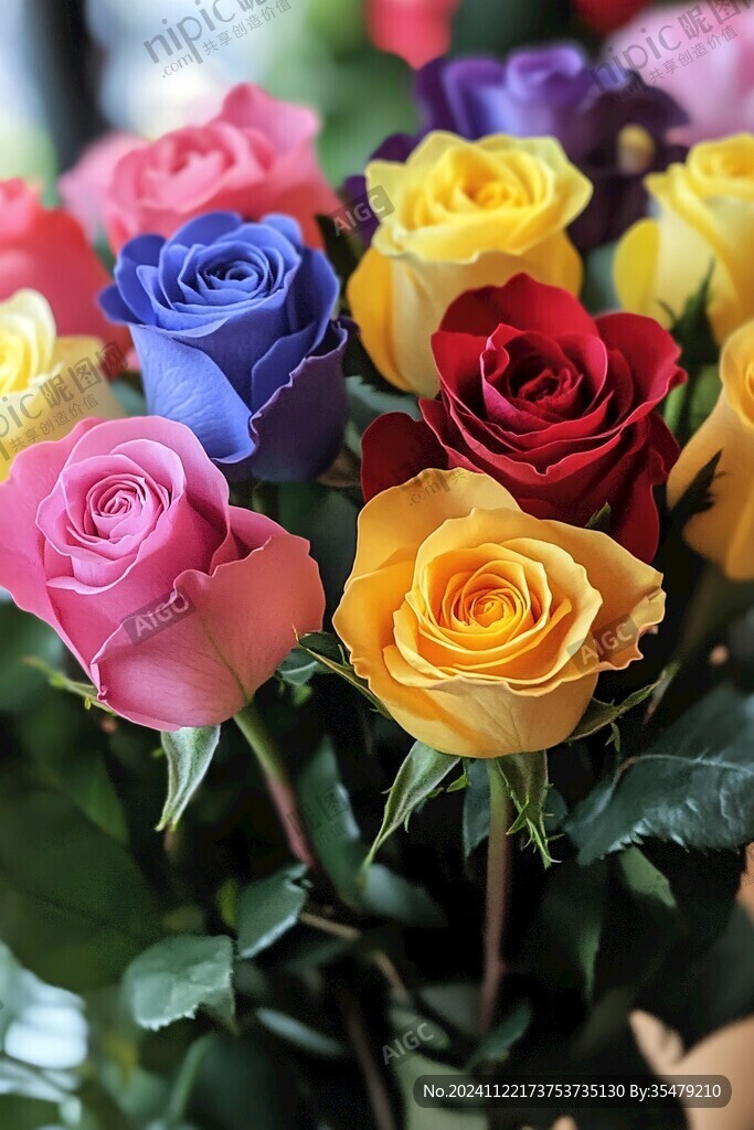鲜花红黄玫瑰