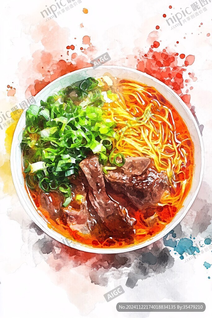 水彩插画牛肉面
