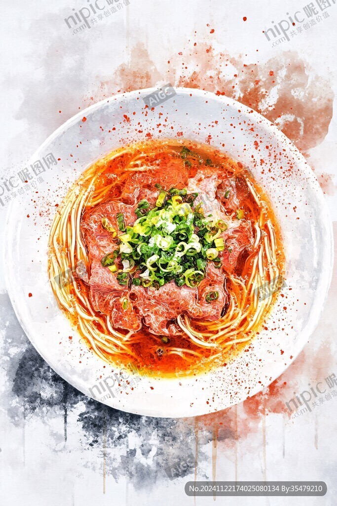 水彩插画牛肉面