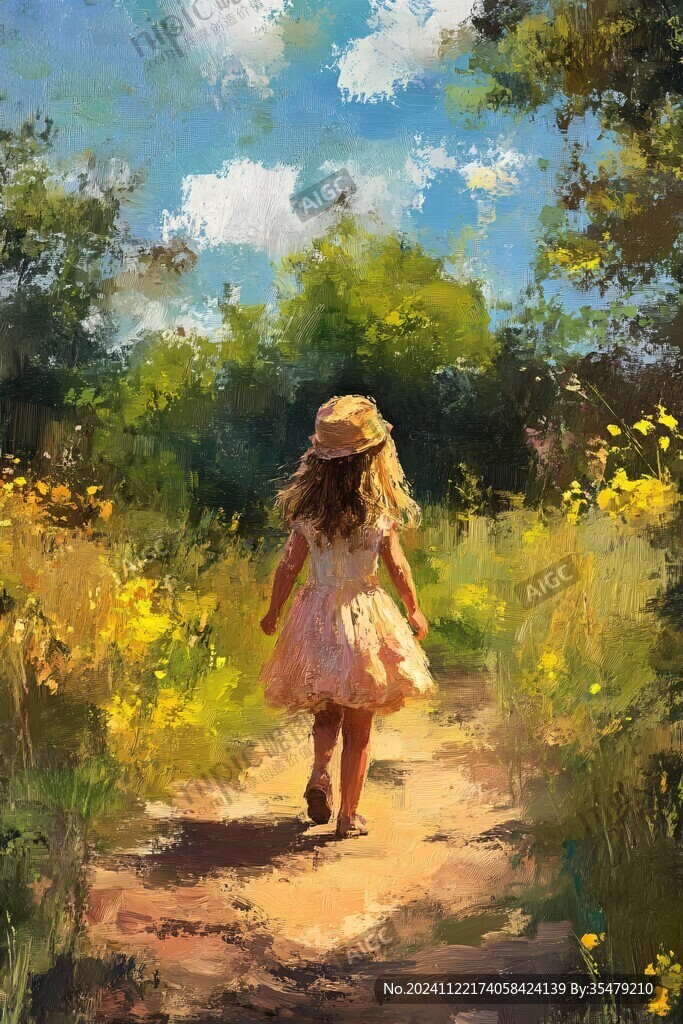 踏春的小女孩装饰画