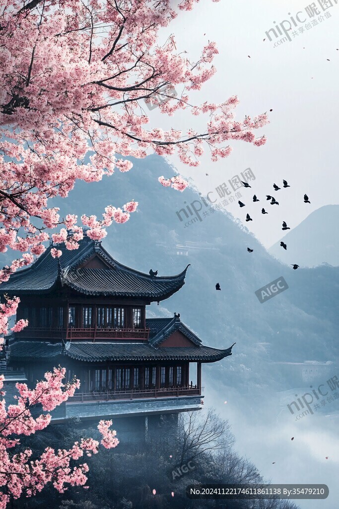 意境樱花古建