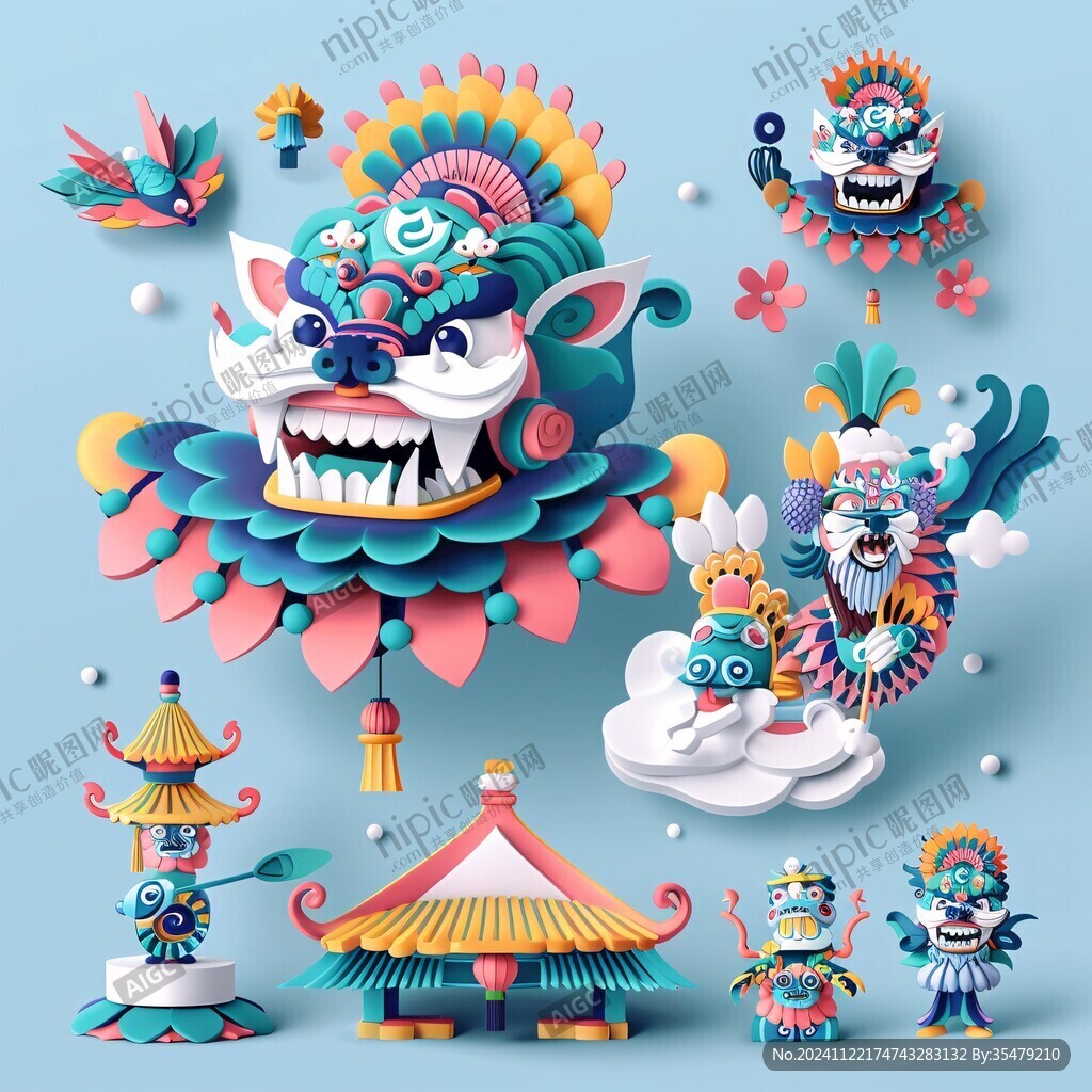 舞狮包装插画