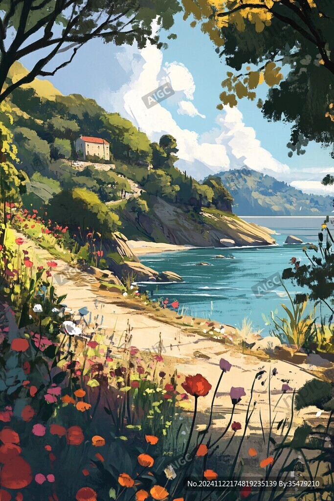 插画海边