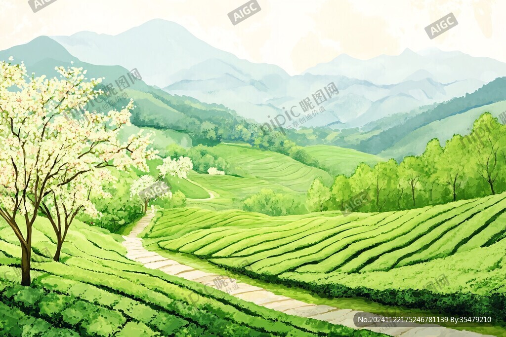 茶园风光插画