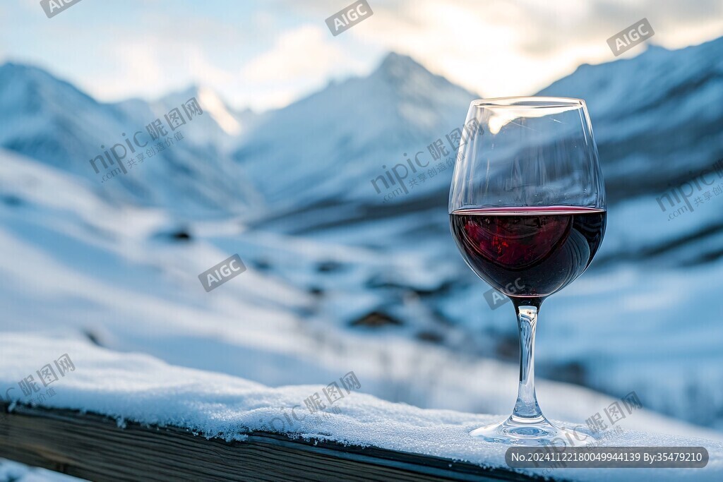 雪地上的红酒