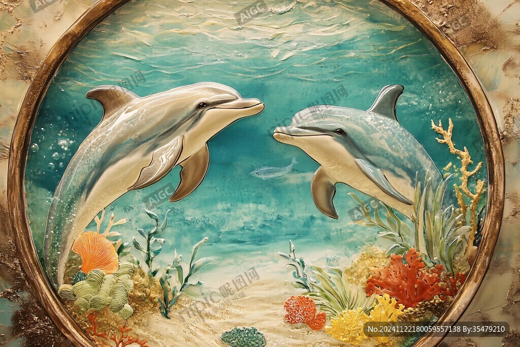 3d海豚卡通壁画