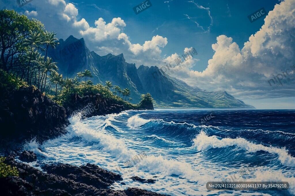 唯美大海风景油画
