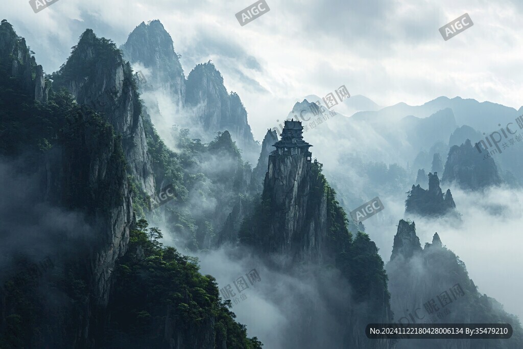 禅意山水山峰云雾风景