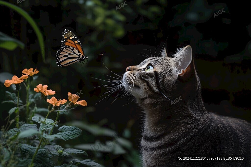 猫戏蝶