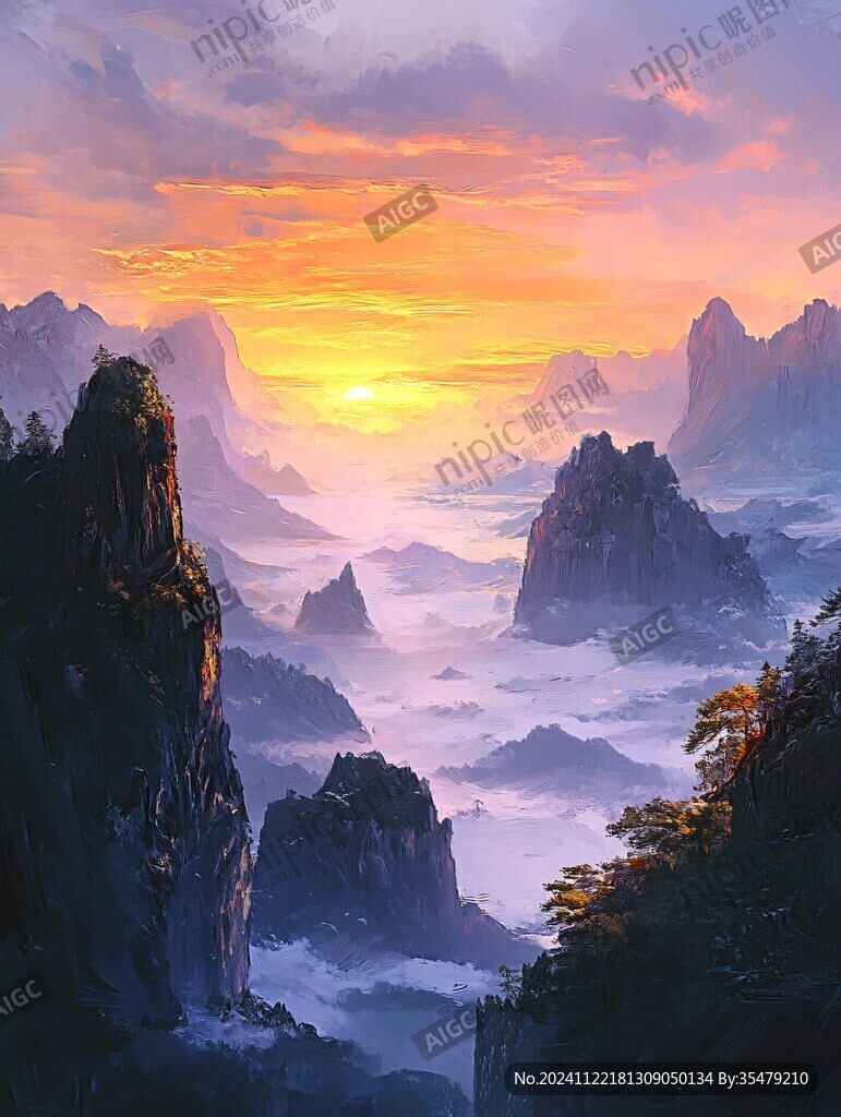 巨幅山水日出