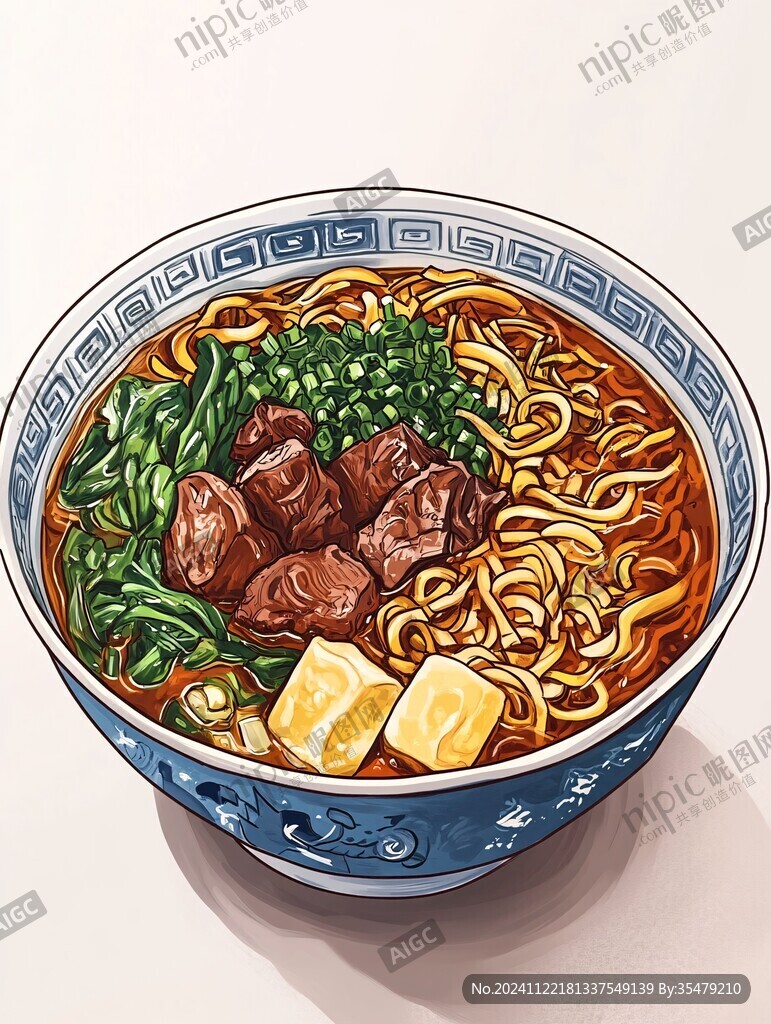 红烧牛肉面插画