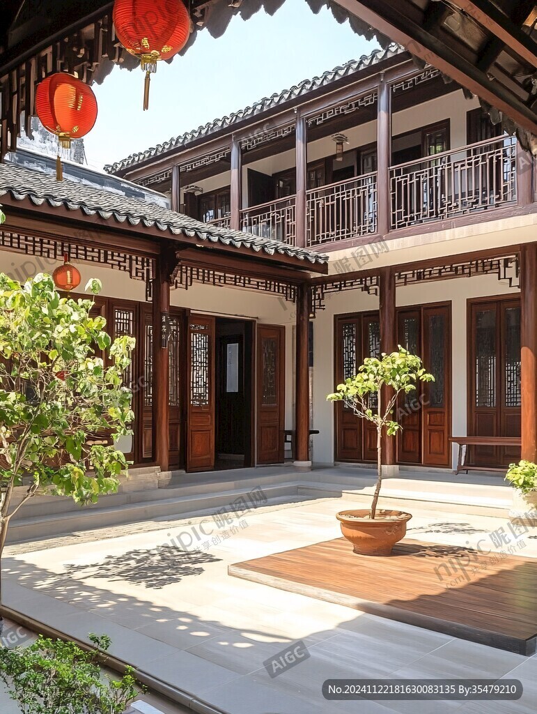 中式别墅庭院木门窗